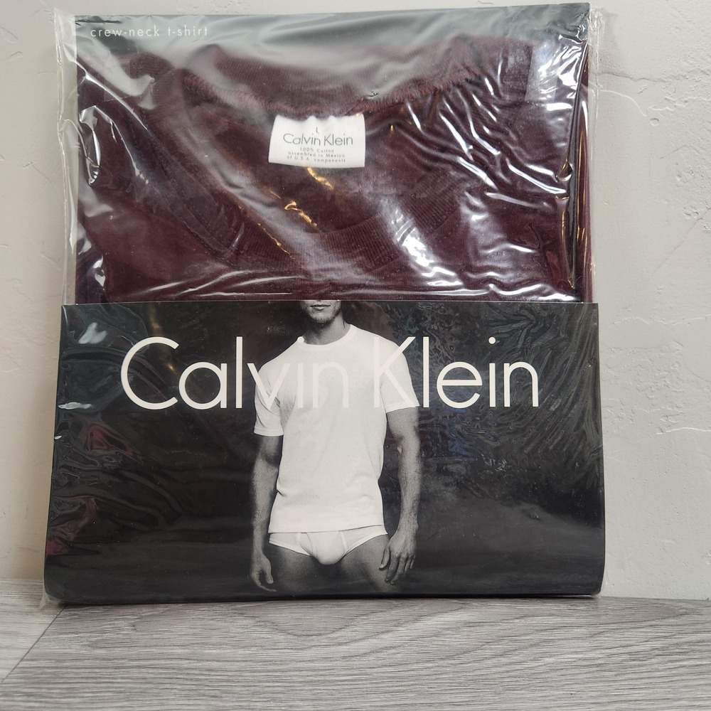 Vintage Calvin Klein Maroon Under Shirt Size‎ L Cotton Y2K 1999 Style U9078 Crew